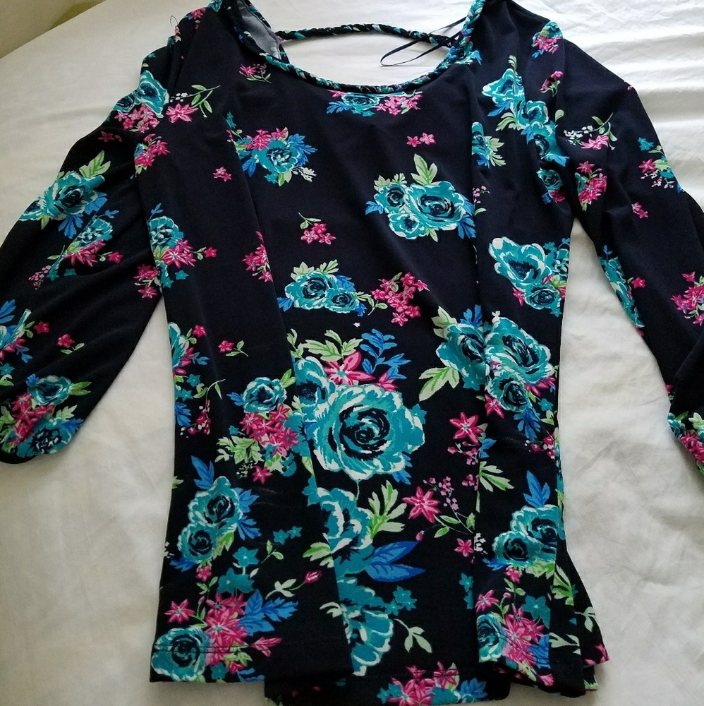 Navy Floral Print Top